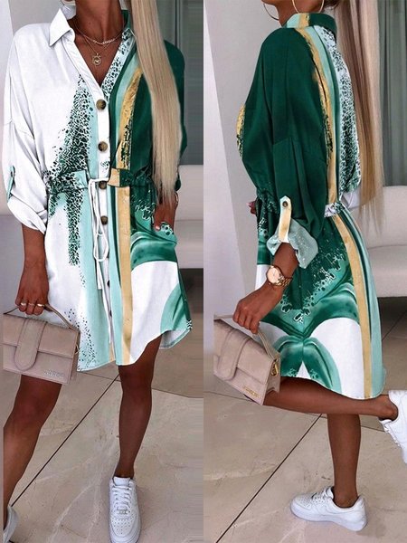 

Shawl Collar Loose Ombre Casual Dress, Green, Dresses