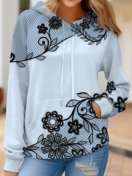

Casual Hoodie Loose Floral Sweatshirt, Blue, Sweatshirts & Hoodies