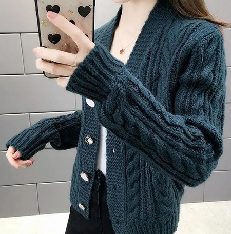 

Casual Plain Long Sleeve Buckle Cardigan, Navyblue, Sweaters & Cardigans