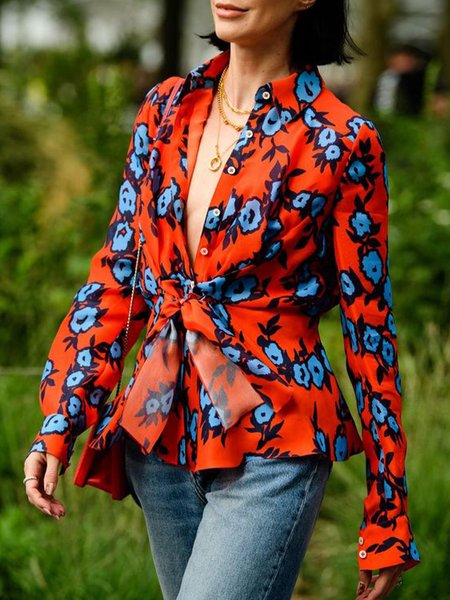 

Shirt Collar Urban Regular Fit Blouse, Red, Blouses and Shirts