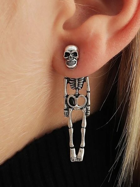 

Halloween Skeleton Skeleton Simulation Human Skeleton Detachable Earrings Ghost Groom Bride Couple Human Earrings, Silver, Earrings