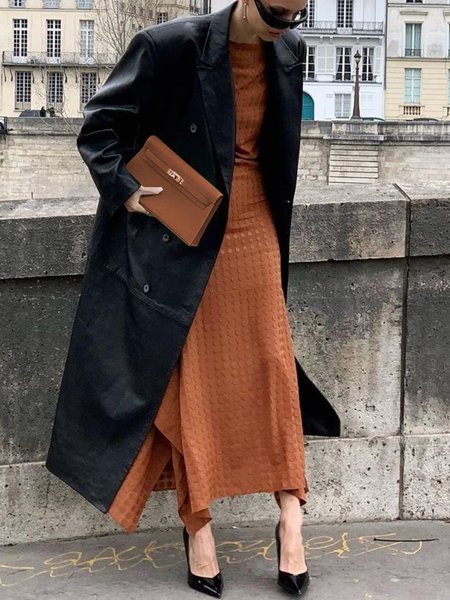 

Loose Pu Plain Urban Leather Coat, Black, Jackets