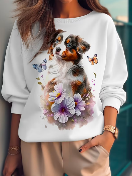 

Dog Casual Crew Neck Sweatshirt, White, Sweatshirts & Hoodies