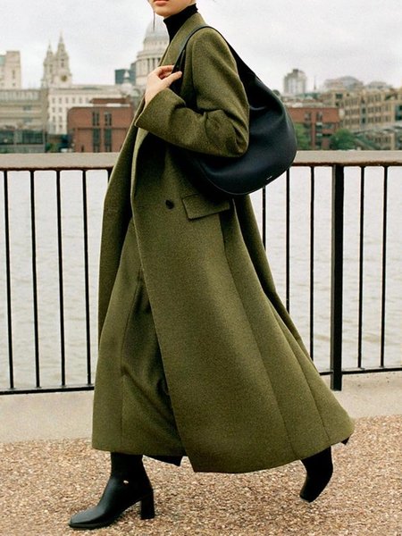 

Urban Shawl Collar Plain Loose Coat, Green, Coats