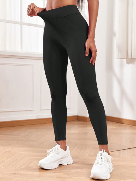 

Tight Casual Plain Solid High Waist Scrunch Butt Tummy Control Workout Running Yoga Stretch Leggings, Black, leggings