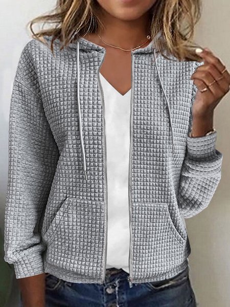 

Hoodie Zipper Plain Casual Jacket, Gray, Jackets