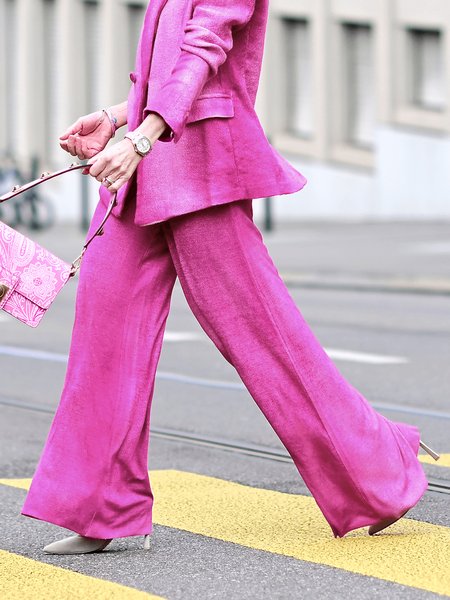 

Daily Regular Fit Plain Urban Fashion Pants, Rose red, Pants