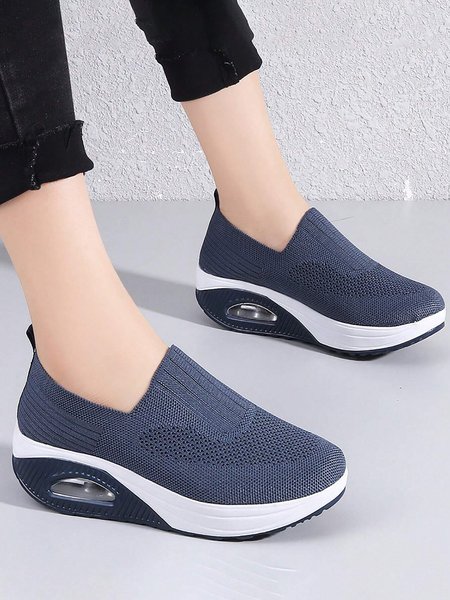 

Breathable Air Cushion Platform Slip On Flyknit Sneakers, Blue, Sneakers