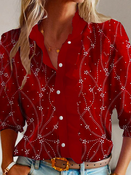 

Casual Shirt Collar Loose Red Long Sleeve Print Blouse, Shirts & Blouses