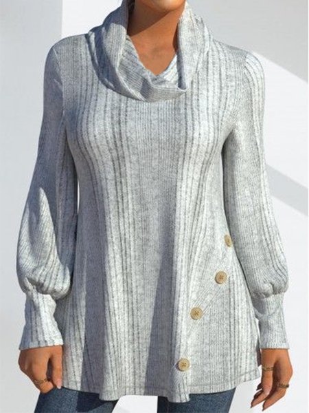 

Loose Casual Plain Turtleneck Shirt, Gray, Shirts & Blouses