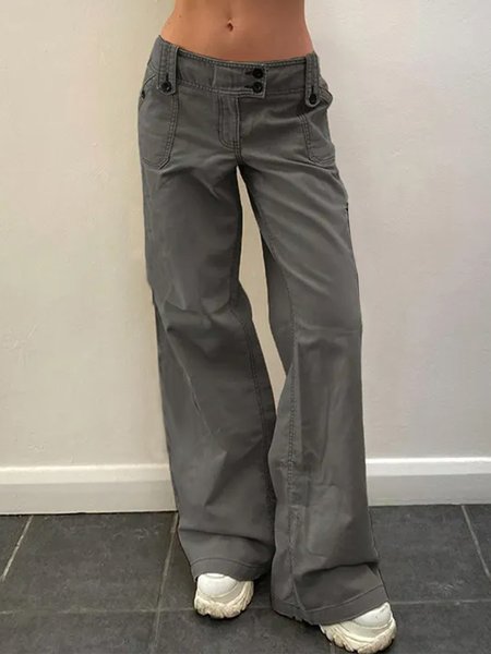 

Plain Cotton Casual Pants, Gray, Pants