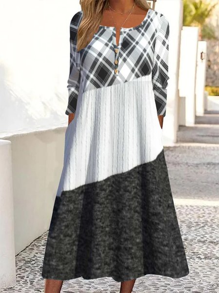 

Loose Plaid Buttoned Casual Dress, Deep gray, Dresses