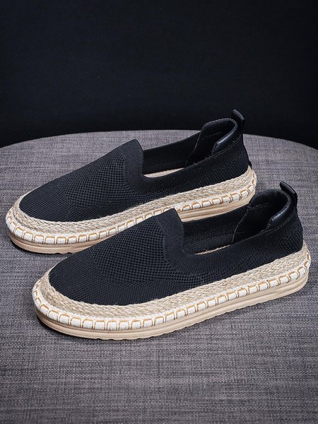 

Casual Breathable Mesh Fabric Espadrille Slip On Flats, Black, Flats