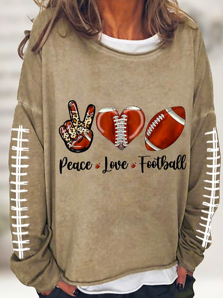 

Casual Crew Neck Heart/Cordate Letter Football Street Round Neck Long Sleeve Sweatshirt, Brown, Sweatshirts & Hoodies