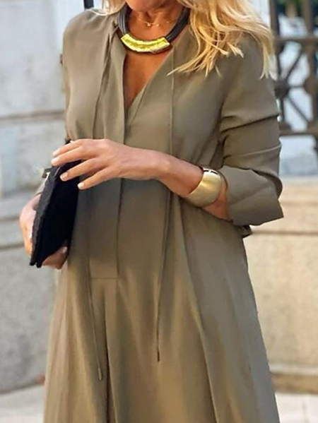 

Plain V Neck Casual Regular Fit Dress, Army green, Dresses