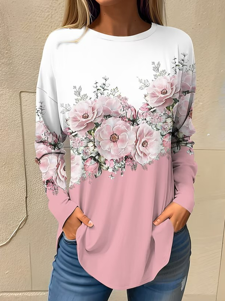 

Casual Floral Crew Neck Sweatshirt, Pink, Sweatshirts & Hoodies