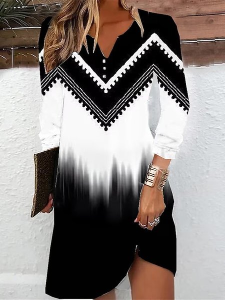 

Geometric Loose Casual Dress, Black-white, Dresses