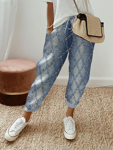 

Regular Fit Casual Geometric Pants, Blue, Pants