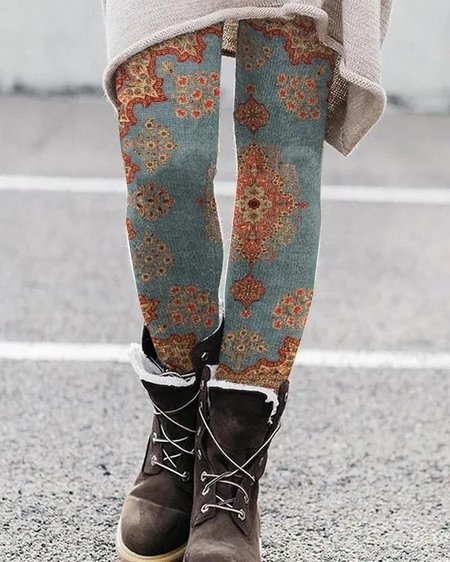 

Casual Ethnic Tight Legging, Green, Leggings