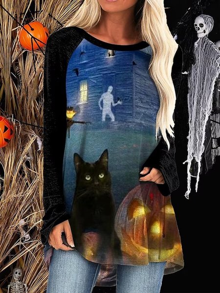 

Halloween Crew Neck Casual Loose T-Shirt, Black, T-Shirts