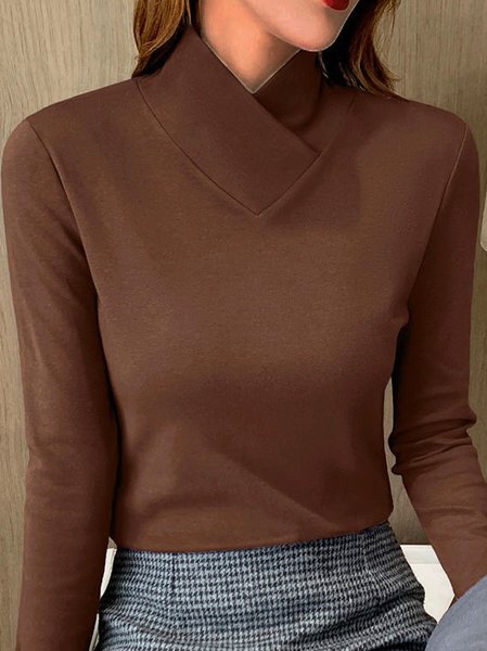 

Women Plain Casual Long Sleeve T-shirt, Coffee, Long Sleeves