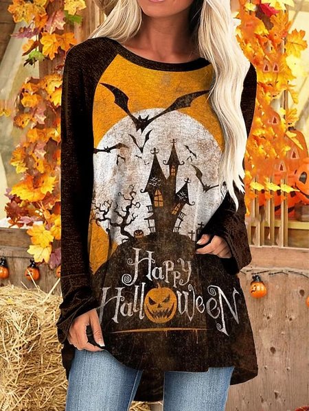 

Casual Loose Halloween Crew Neck T-Shirt, Black, T-Shirts