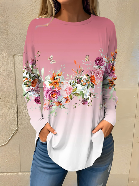 

Crew Neck Casual Ombre Regular Fit T-Shirt, Pink, T-Shirts