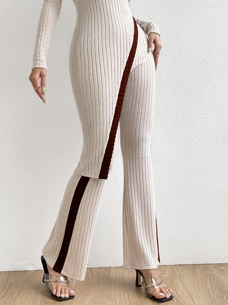 

Casual Color Block Regular Fit Fashion Pants, Beige, Pants