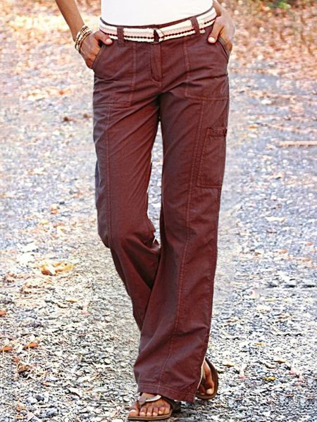 

Loose Casual Plain Cargo Pants, Brown, Pants