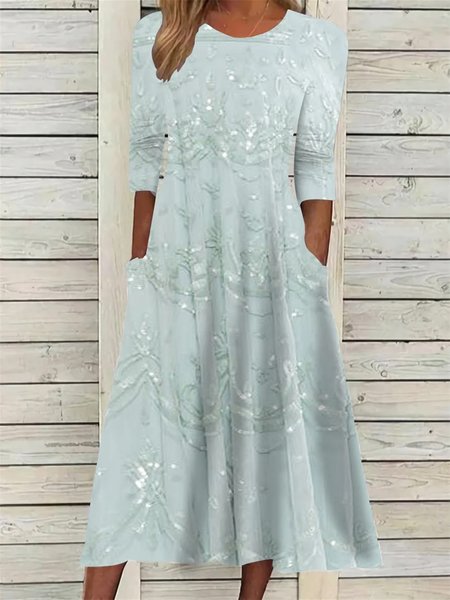 

Crew Neck Loose Floral Casual Dress, Light blue, Dresses