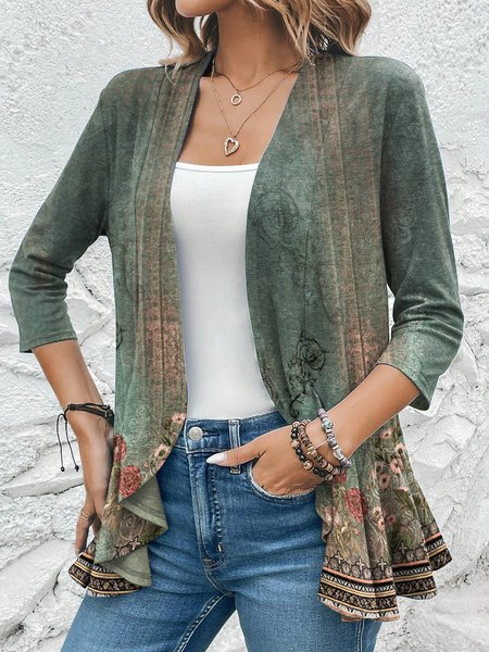 

Wrap Casual Buckle Regular Fit Kimono, Green, Cardigans