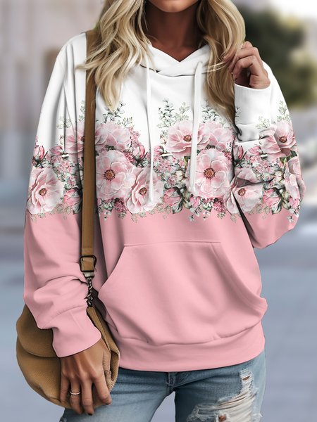 

Loose Floral Casual Hoodie, Pink, Sweatshirts & Hoodies