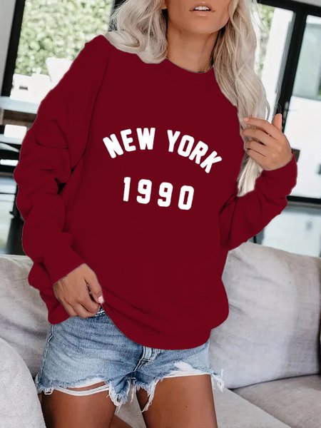 

Text Letters Crew Neck Casual Sweatshirt, Wine red, Sweatshirts & Hoodies