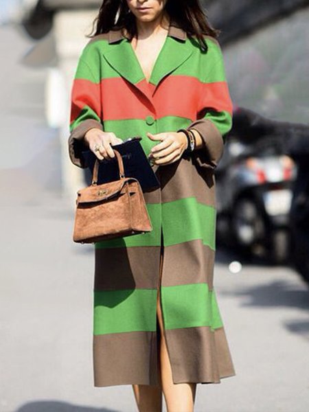 

Urban Lapel Collar Striped Regular Fit Coat, Green, Coats