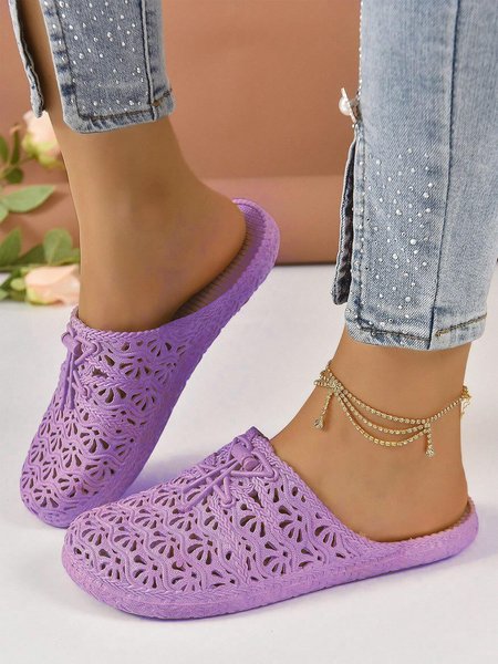 

Casual Hollow Out Waterproof Beach Mules, Purple, Flats