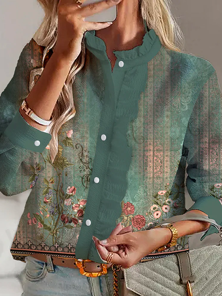 

Casual Buttoned Fresh Green Long Sleeve Blouse, Shirts & Blouses