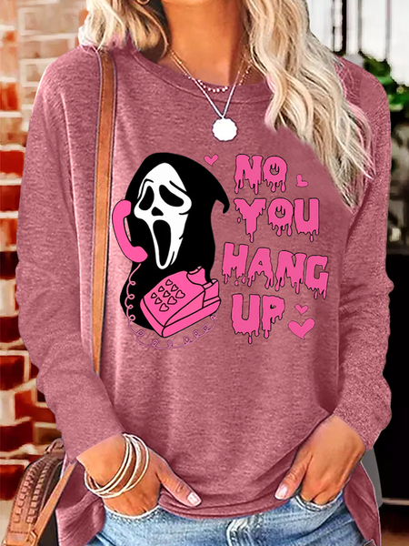 

Women's Halloween No You Hang Up Casual Long Sleeve Shirt, Pink, Long sleeves