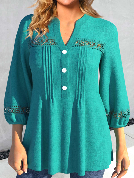 

Casual Plain Lace V Neck Shirt, Green, Shirts & Blouses
