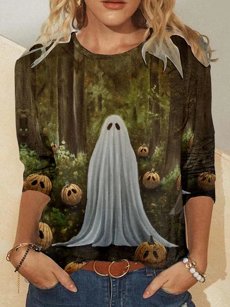 

Women's Hallween Ghost Casual Tree Shirt, As picture, Long sleeves