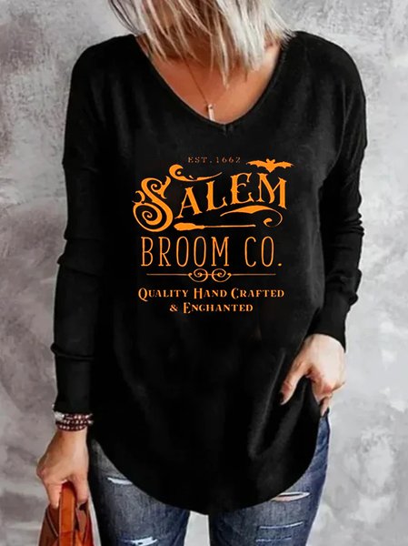 

Salem Loose V Neck Casual T-Shirt, Black, T-Shirts