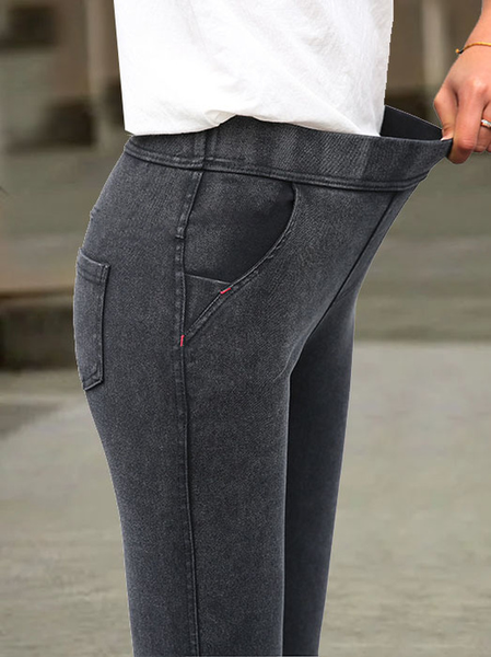 

Women's Plain Distressed Tight Pants, Black-grey, Pants