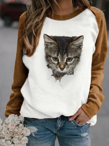 

Casual Crew Neck Sweatshirt, Brown, Hoodies&Sweatshirts