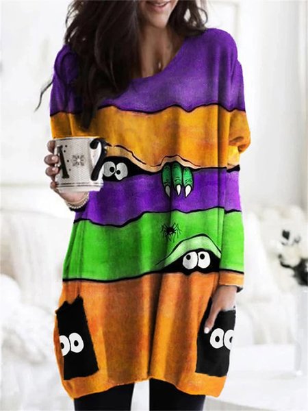 

Casual Crew Neck Halloween Dress, Green, Dresses