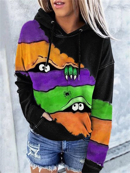 

Casual Halloween Multicolor Block Hoodie, Black, Sweatshirts & Hoodies