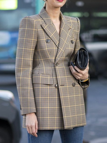 

Loose Urban Striped Buckle Blazer, Yellow, Blazers