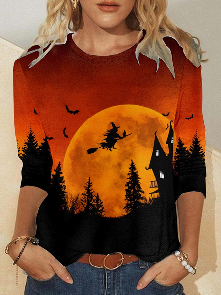 

Women’s Halloween Witch Casual Shirt, As picture, Long sleeves