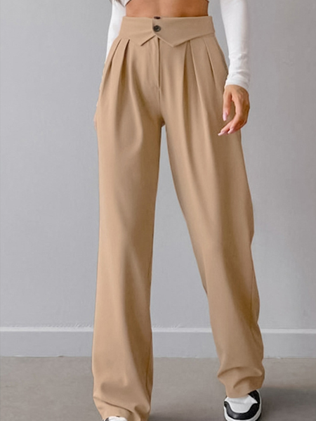 

Casual Regular Fit Plain Pants, Khaki, Pants