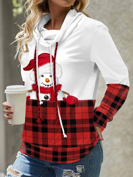 Casual Loose Christmas Snowman Turtleneck Sweatshirt, Red, Sweatshirts & Hoodies