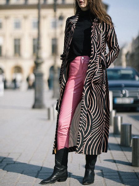 

Striped Regular Fit Urban Shawl Collar Trench Coat With Belt, As picture, Coats