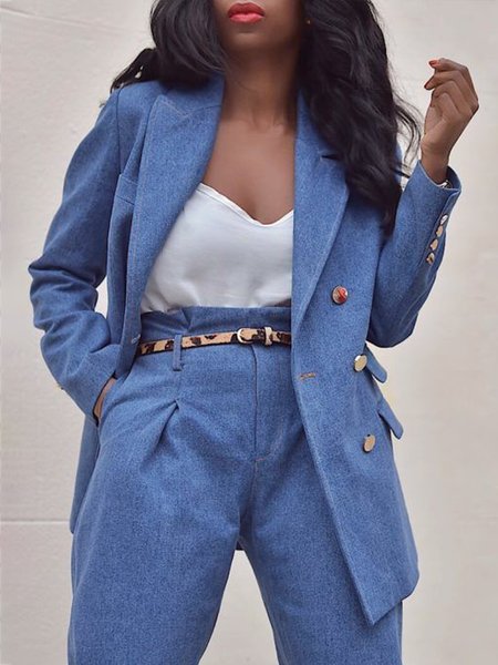 

Lapel Collar Urban Regular Fit Plain Denim Coat, Blue, Jackets